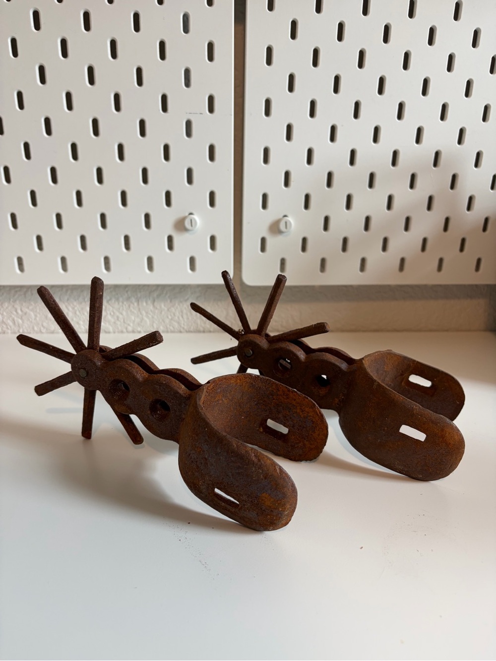 Vintage Antique Iron Cowboy Spurs Large 8 Point Rowel Western Rustic Pair
